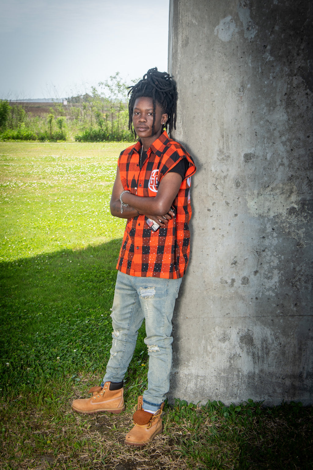 Orange Sleeveless Flannel